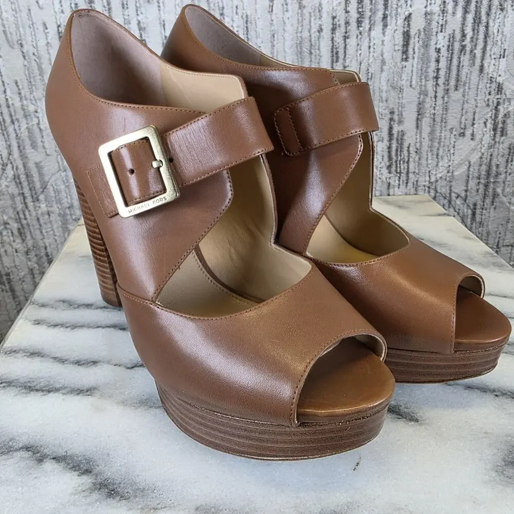Women MICHAEL Michael Kors Eleni Platform Pumps, Leather Brown
